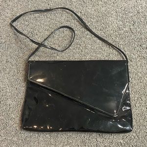 Vintage Black Faux Patent Leather Crossbody Purse Handbag